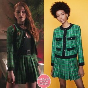 Maje Vivert Plaid Green Jacket & Skirt Coord Set As Seen On Riverdale
